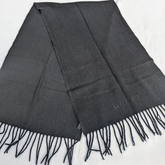Gucci Authentic Scarf Black 100% Cashmere Unisex Scarf Made in Italy. - Picture 2 of 8